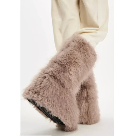 Free People Wild Thing Faux Fur Mid Boots Size 8 - Picture 12 of 16